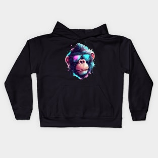 Cool Chimpanzee wearing sunglasses pastel watercolor splash Kids Hoodie